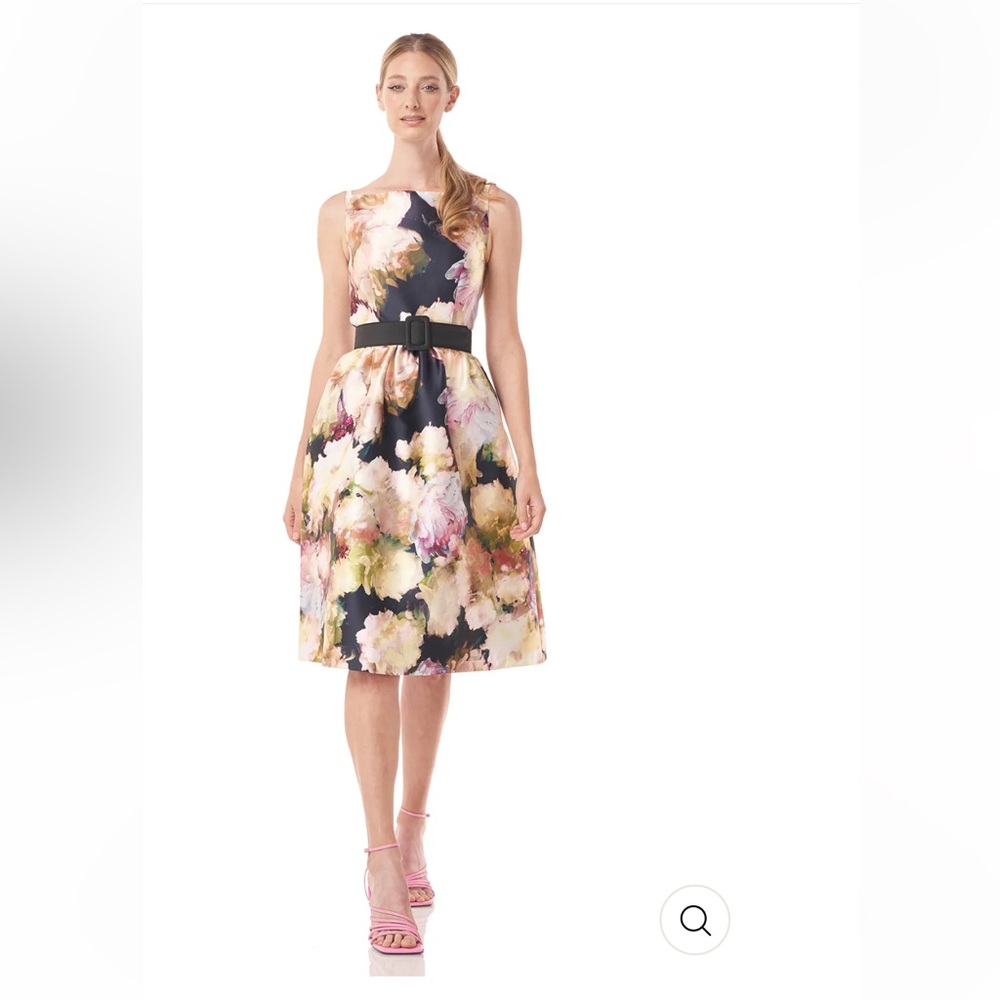 Kay Unger Navy Floral Fit-and-Flare Dress